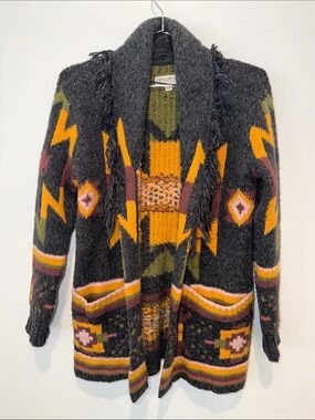 Idyllwind Cardigan Aztec Print Fringe Oversized Size XS